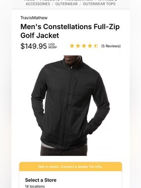 NWOT Sz L Travis Matthew Full Zip Black Lightweight Men’s Windbreaker Jacket